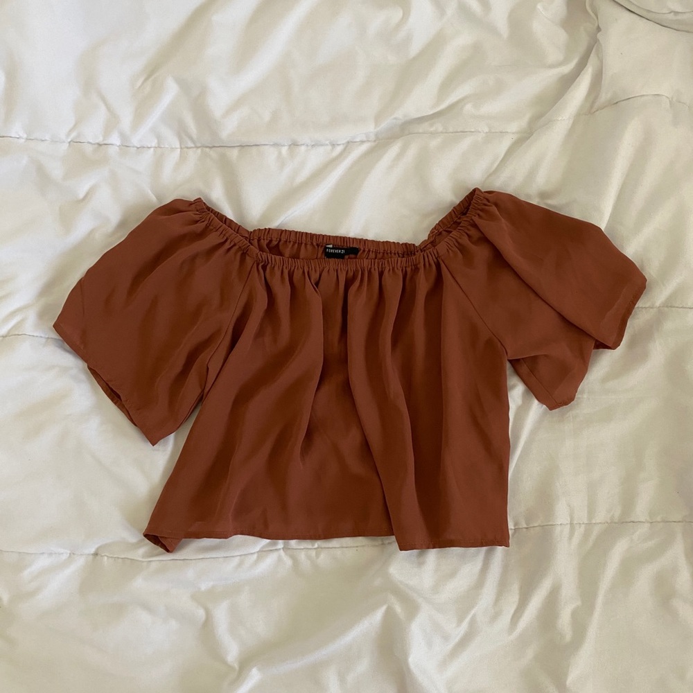 Rust Brown/ Burnt Siena Off Shoulder Top